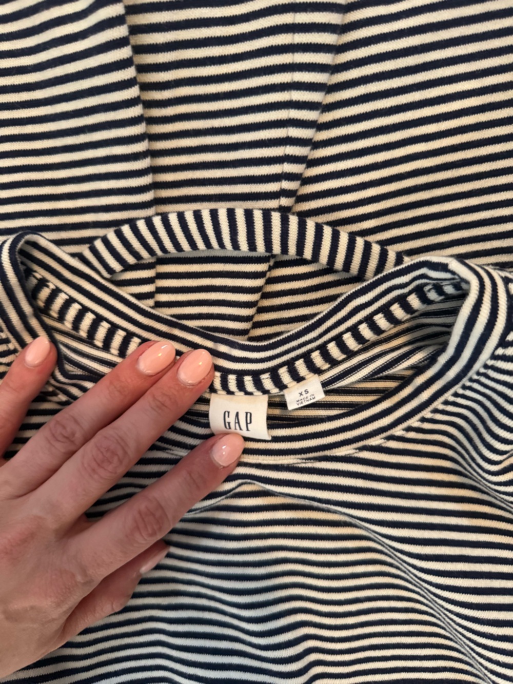 GAP Flutter Sleeve Midi Dress in a navy blue and white stripe - Picture 6 of 6